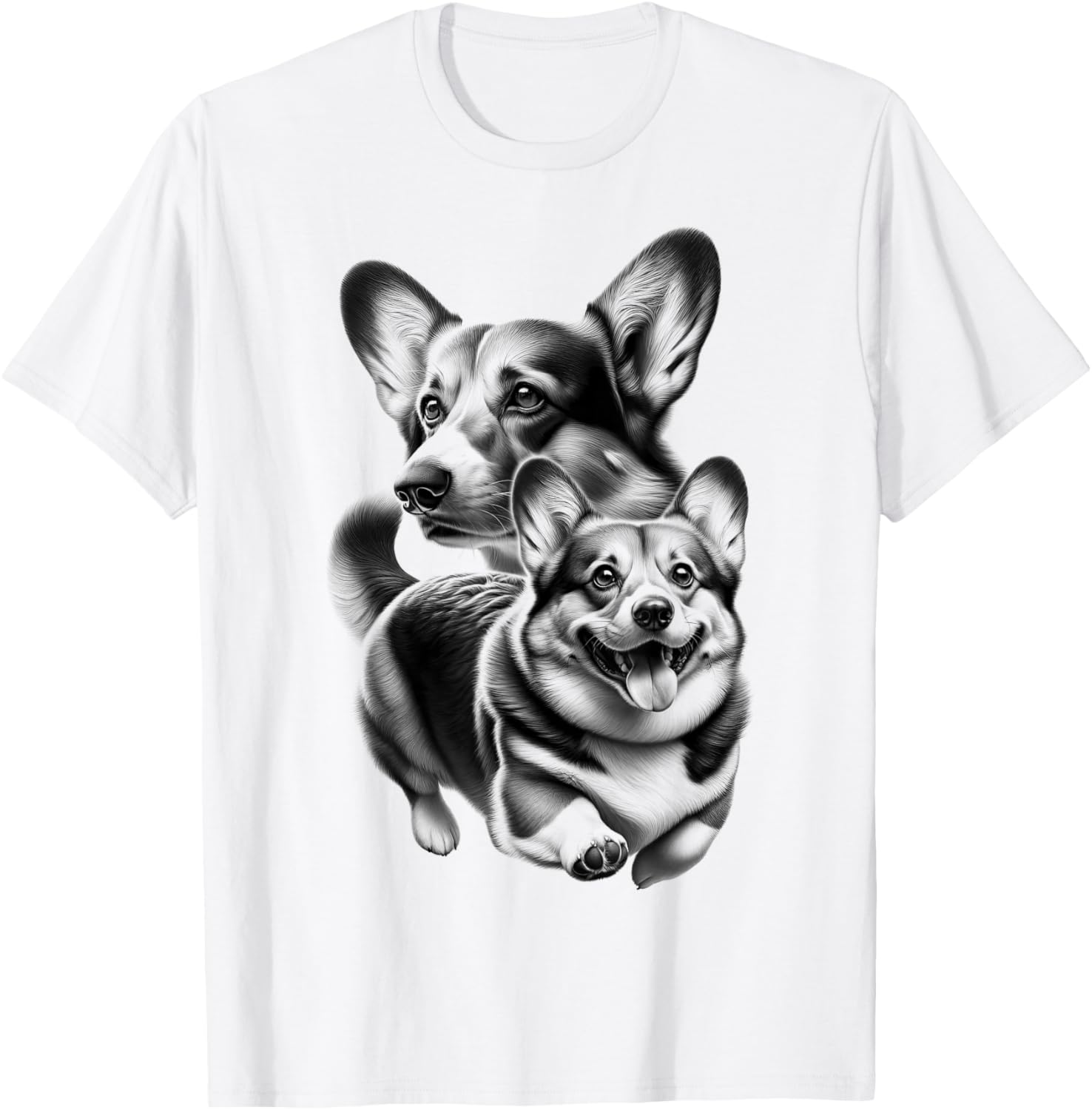 Cute Corgi as a Cool Portrait T-Shirt - T-Shirt | White