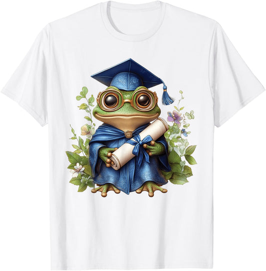 Cute Graduation Frog Holding Diploma T Shirt T-Shirt - T-Shirt | White