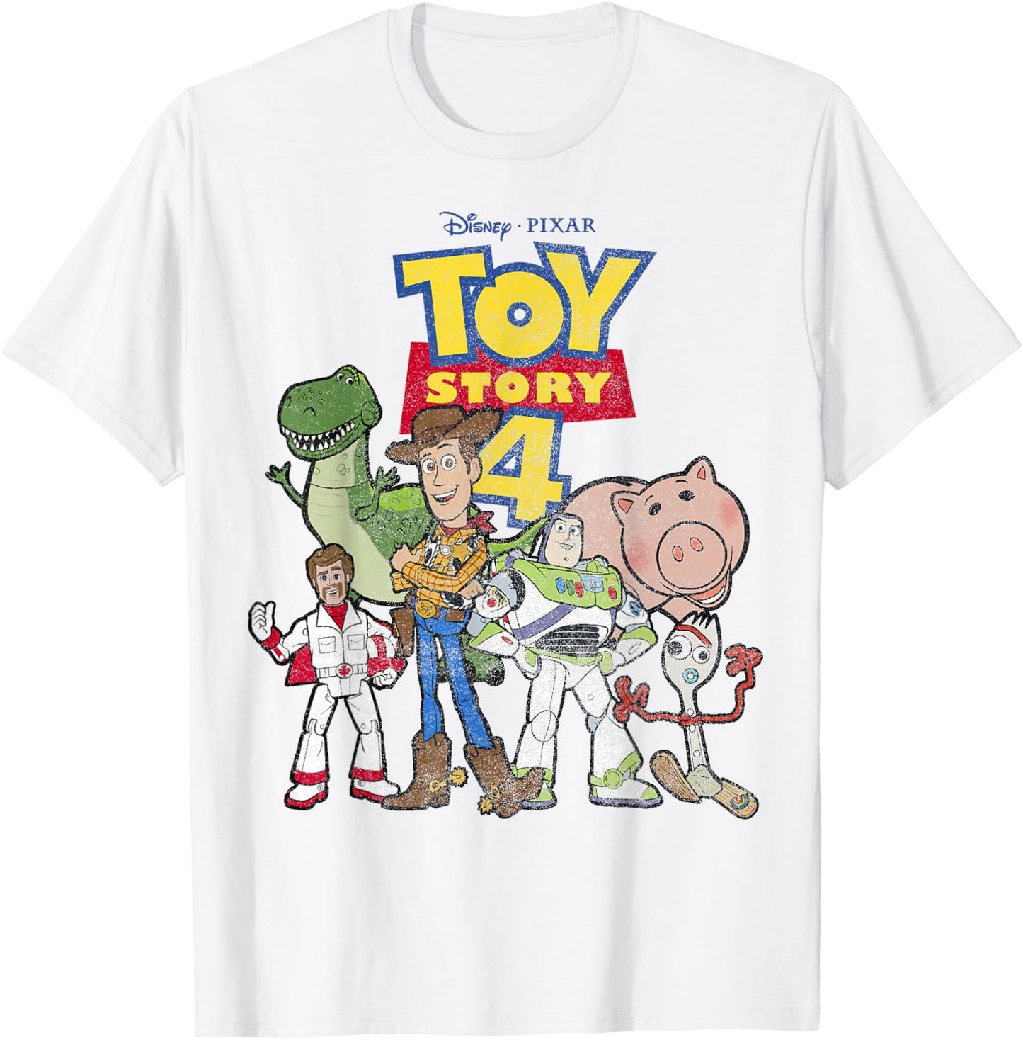 Disney Pixar Toy Story 4 Main Cast Movie Logo Poster T-Shirt - T-Shirt | White