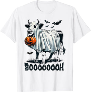 Cow Ghost Halloween Cattle Trick Or Treat Jack O Lantern Boh T-Shirt - T-Shirt | White