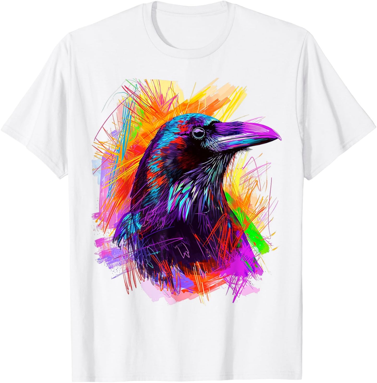 Raven Painting Abstract Animal Art Colorful Graphic Raven T-Shirt - T-Shirt | White