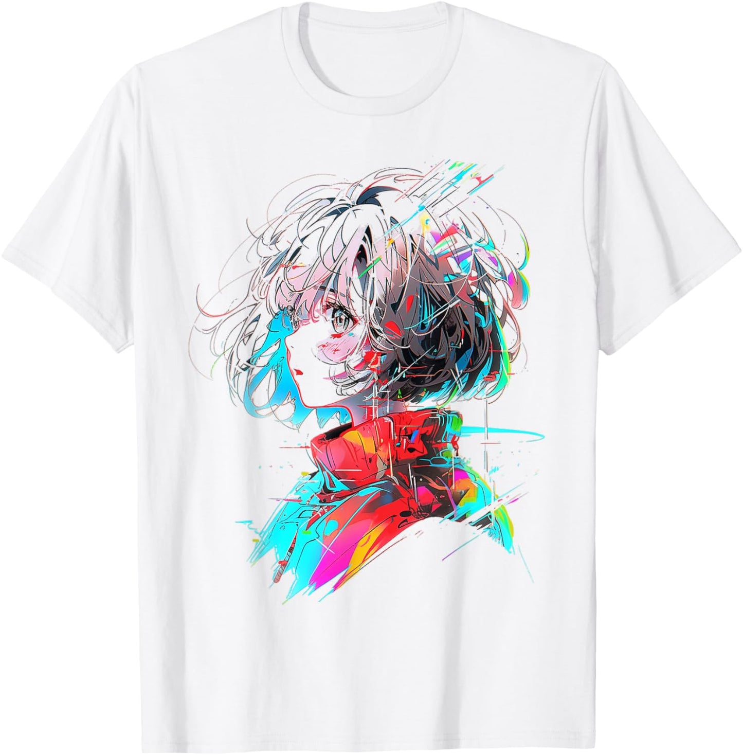 Anime Women Art Colorful Human Abstract Graphic Anime T-Shirt - T-Shirt | White