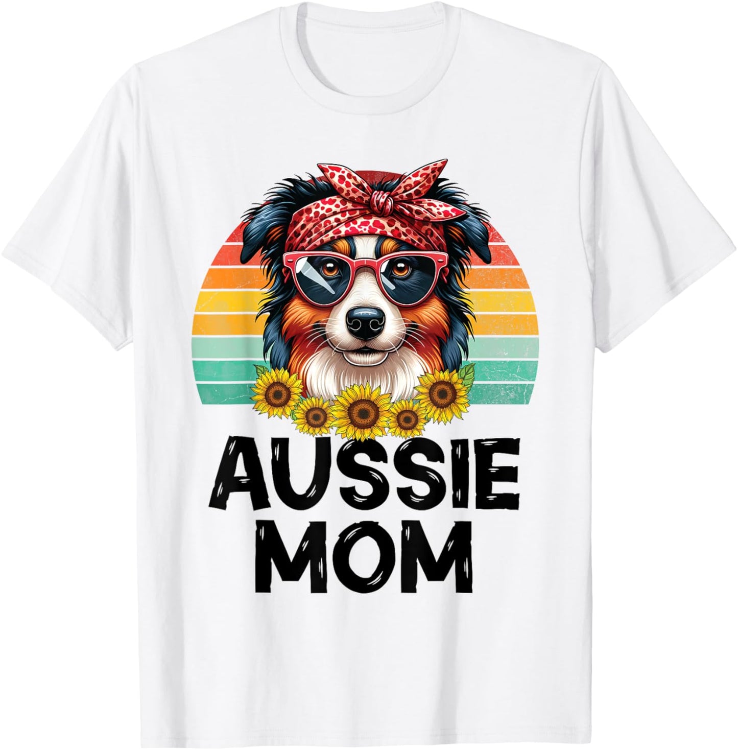 Floral Australian Shepherd Dog Mama Aussie Mom Mother's Day T-Shirt - T-Shirt | White