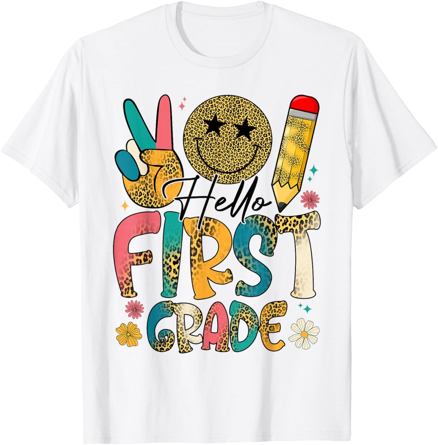 Retro Hello First Grade Tie Dye Leopard Back To School Kids T-Shirt - T-Shirt | White
