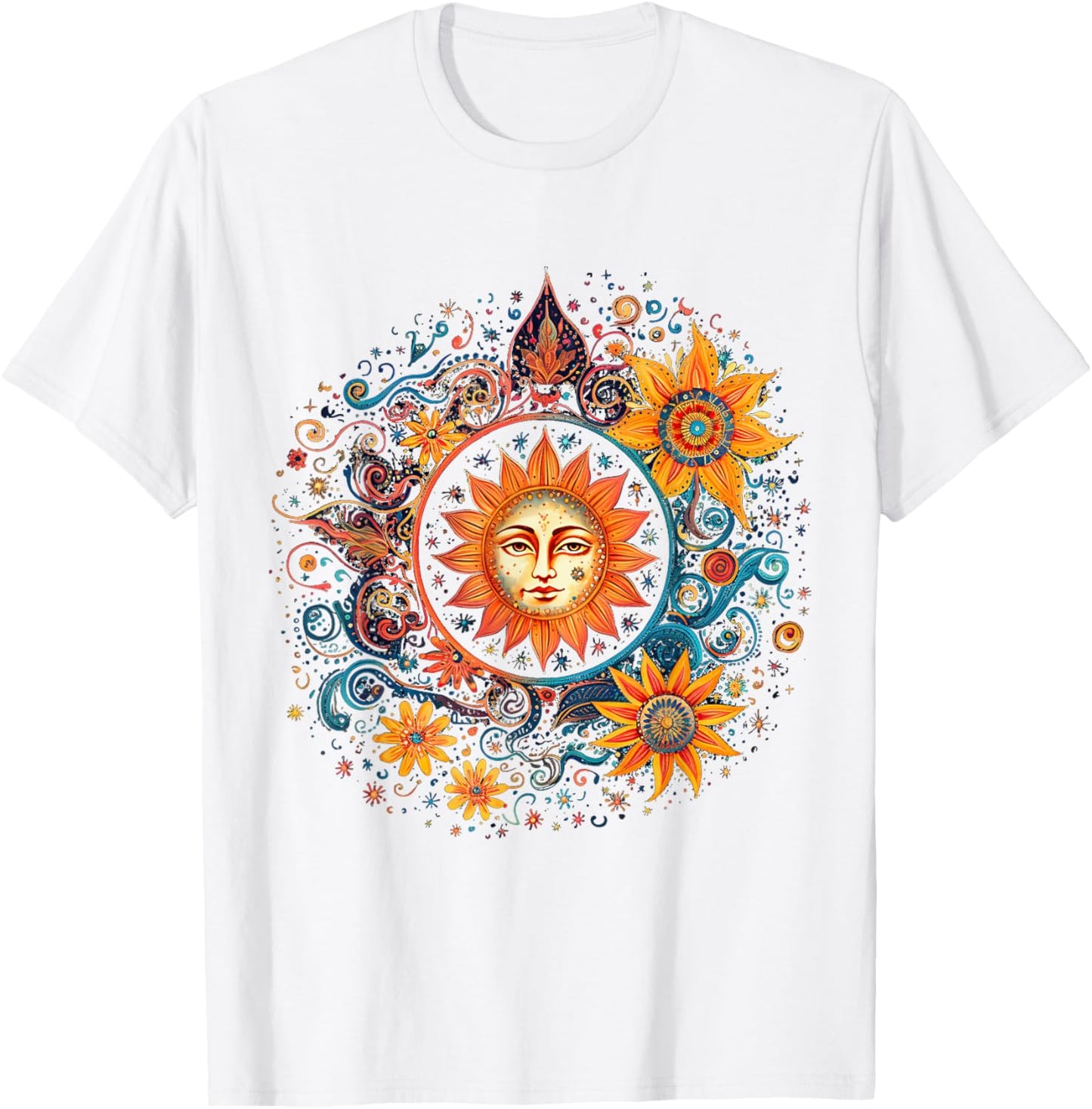 Mystic Sun and Moon Woman Mystical Flowers Aesthetic T-Shirt - T-Shirt | White