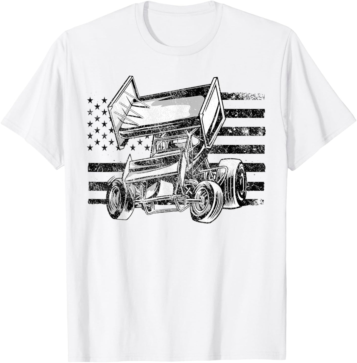 Sprint Car Racing USA Flag T-Shirt - T-Shirt | White