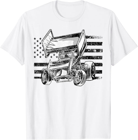 Sprint Car Racing USA Flag T-Shirt - T-Shirt | White