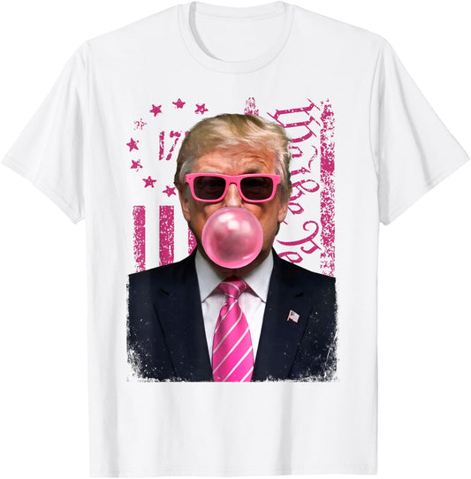 Donald Trump Pink Bubblegum Satire - Pop Art with USA Flag T-Shirt - T-Shirt | White