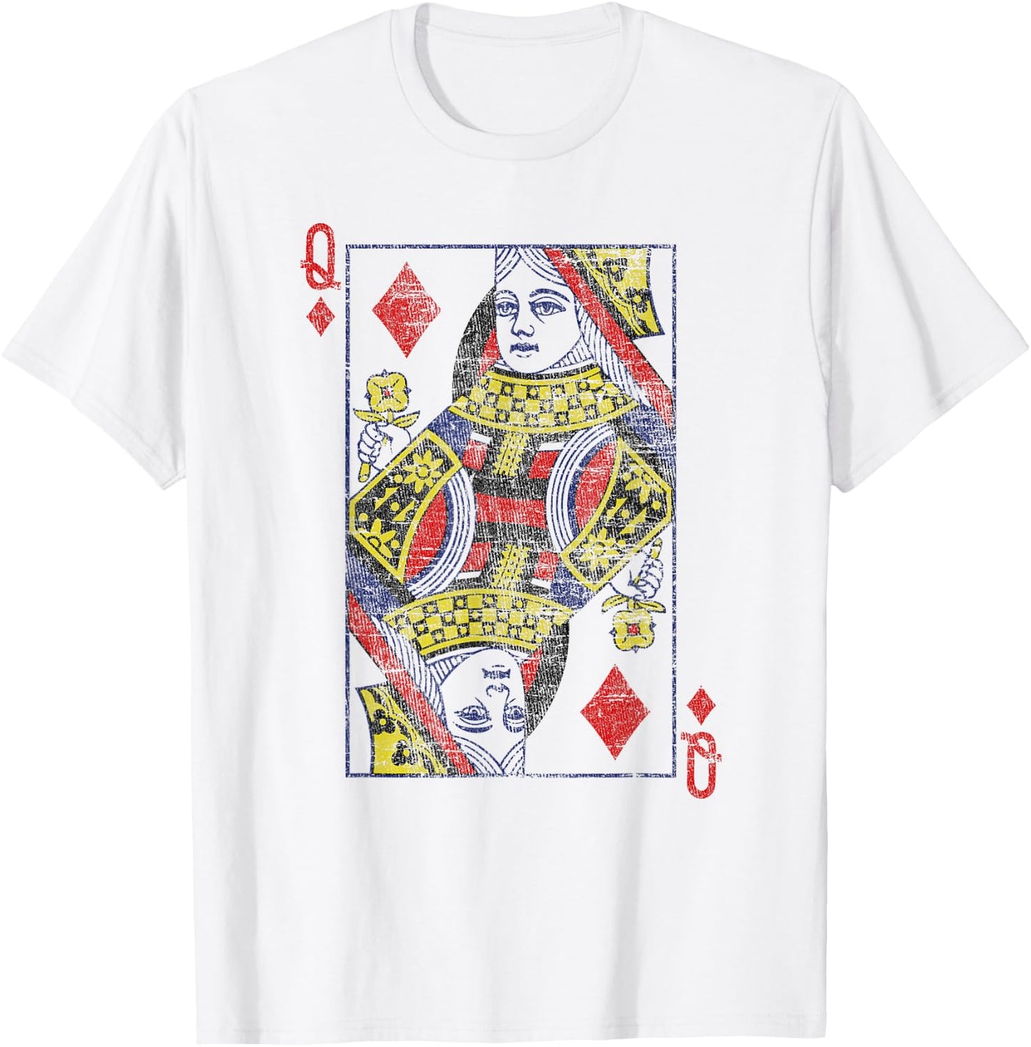 Queen of Diamonds Shirt Card Costume Poker Distressed T-Shirt - T-Shirt | White