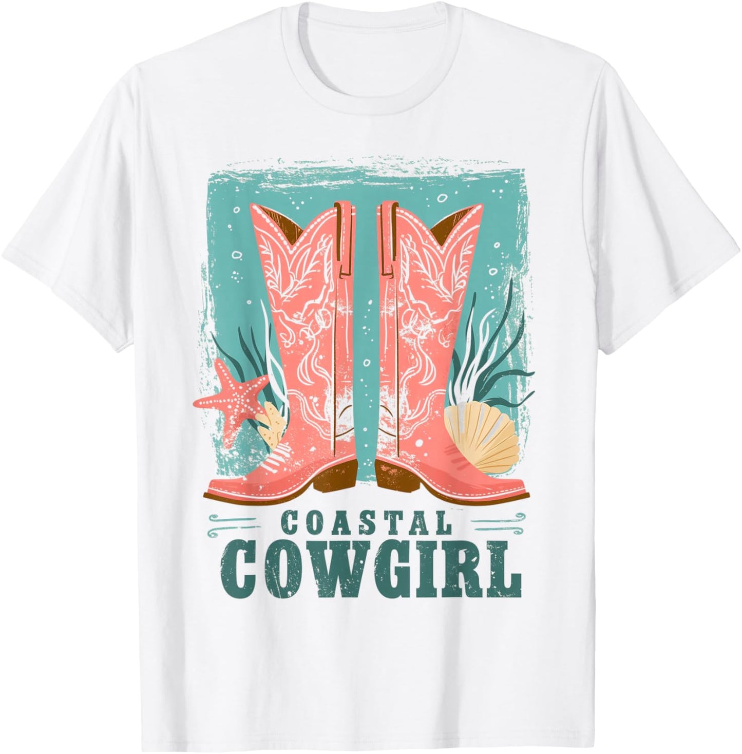 Coastal Cowgirl | Western Country Beach Surfer Girl Cowboy T-Shirt - T-Shirt | White