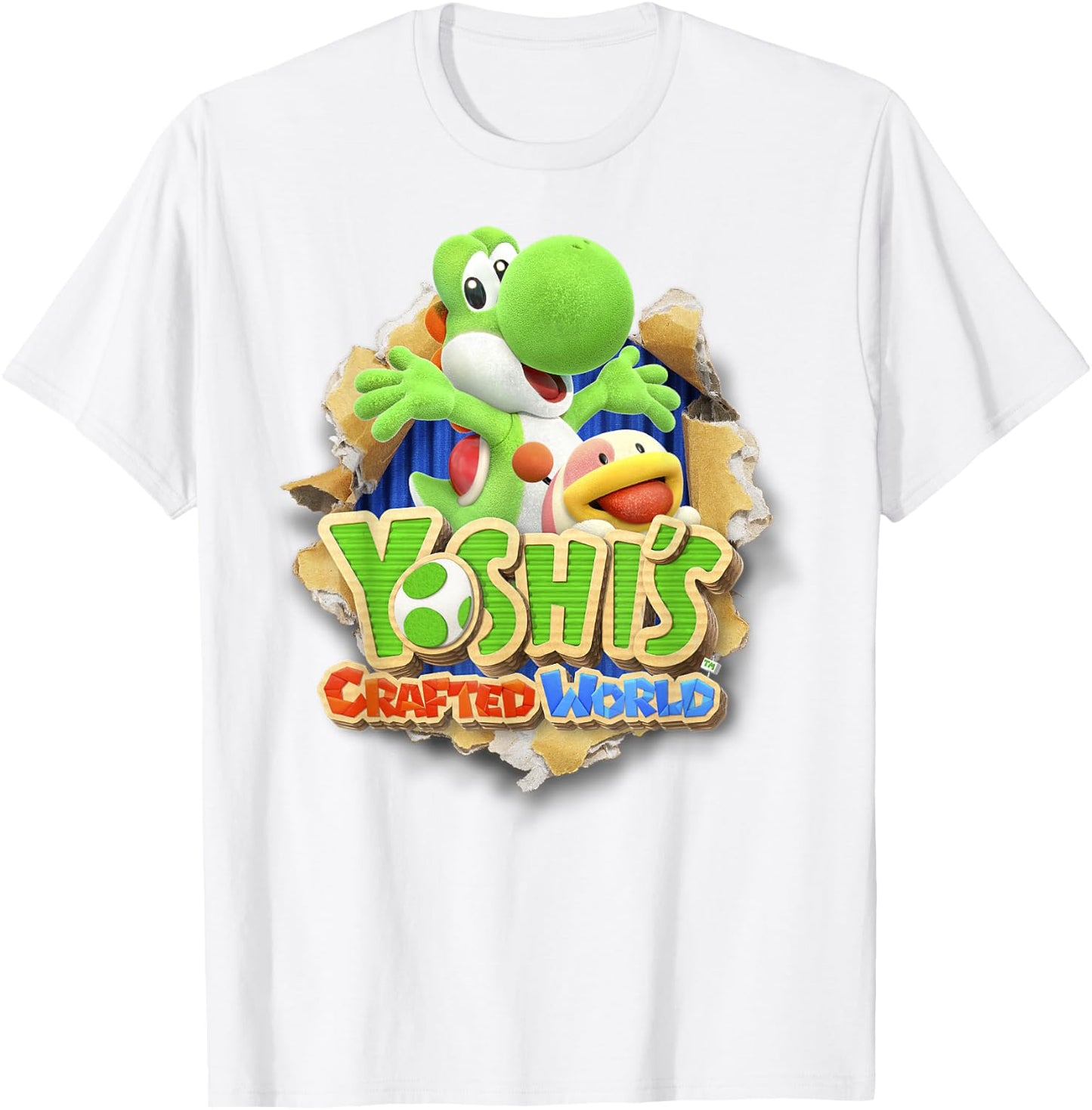 Yoshi's Crafted World Poochy Burst Game Logo Graphic T-Shirt - T-Shirt | White