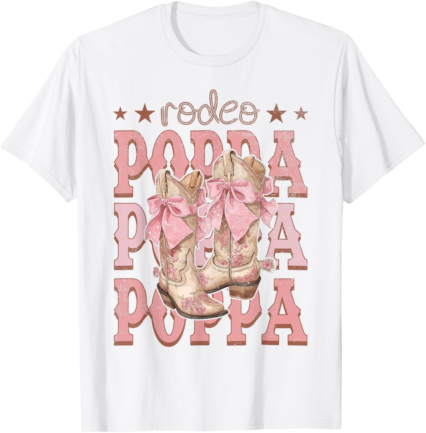 Rodeo Poppa Pink Boots Coquette Cow-Girl Birthday Party T-Shirt - T-Shirt | White