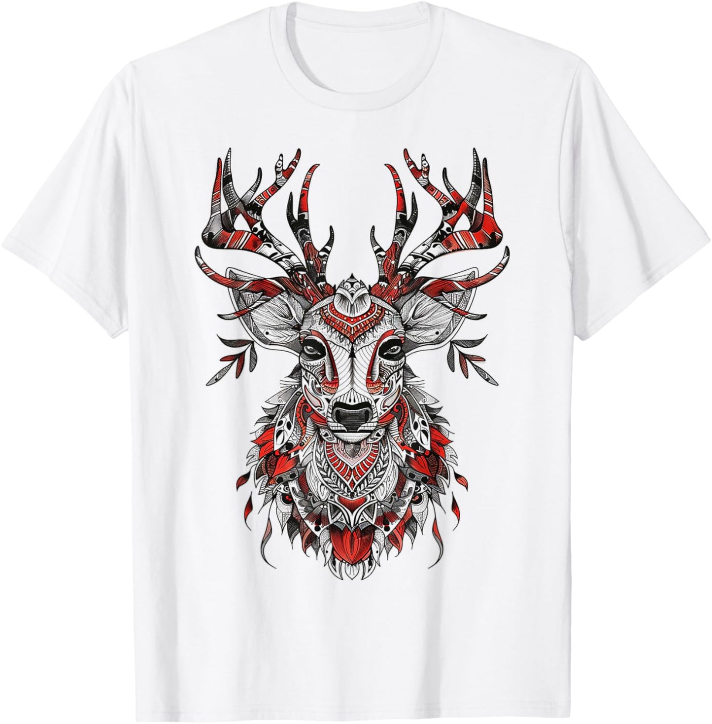 Reindeer Motif Illustration Reindeer T-Shirt - T-Shirt | White