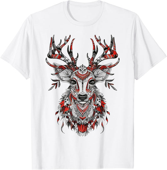 Reindeer Motif Illustration Reindeer T-Shirt - T-Shirt | White