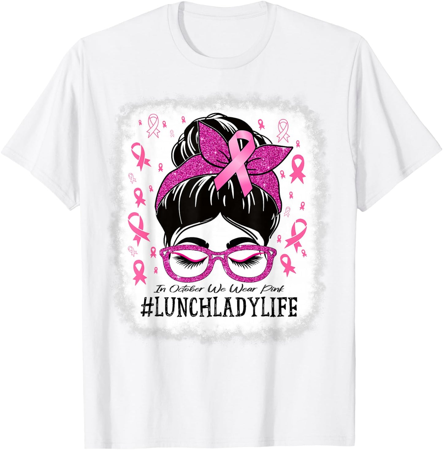 Lunch Lady In October We Wear Pink Breast Cancer Awareness T-Shirt - T-Shirt | White