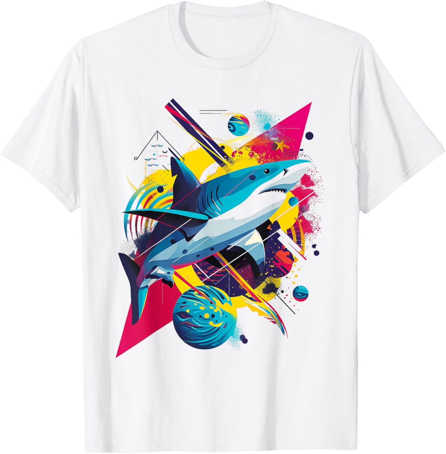 Shark Abstract Colorful Planets Animal Painting Art Shark T-Shirt - T-Shirt | White