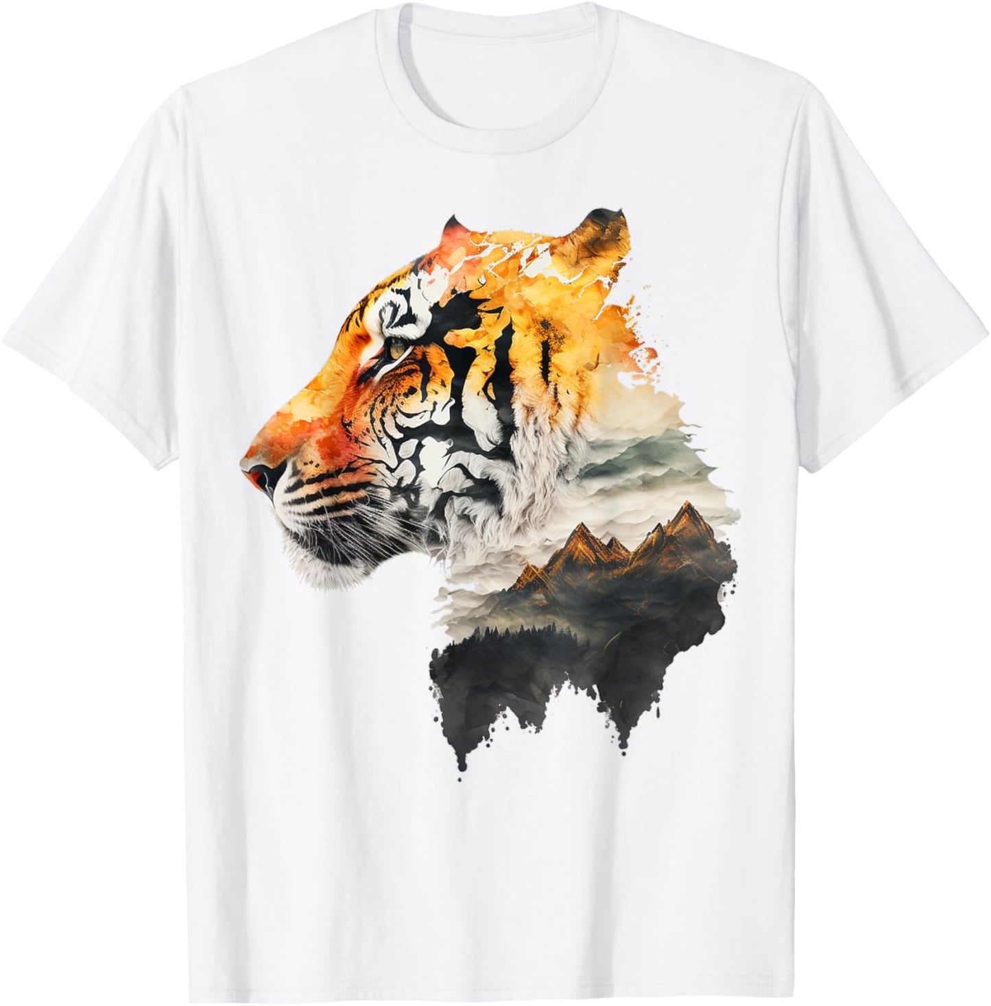 Tiger Mountains Landscape Animal Print Art Tiger T-Shirt - T-Shirt | White