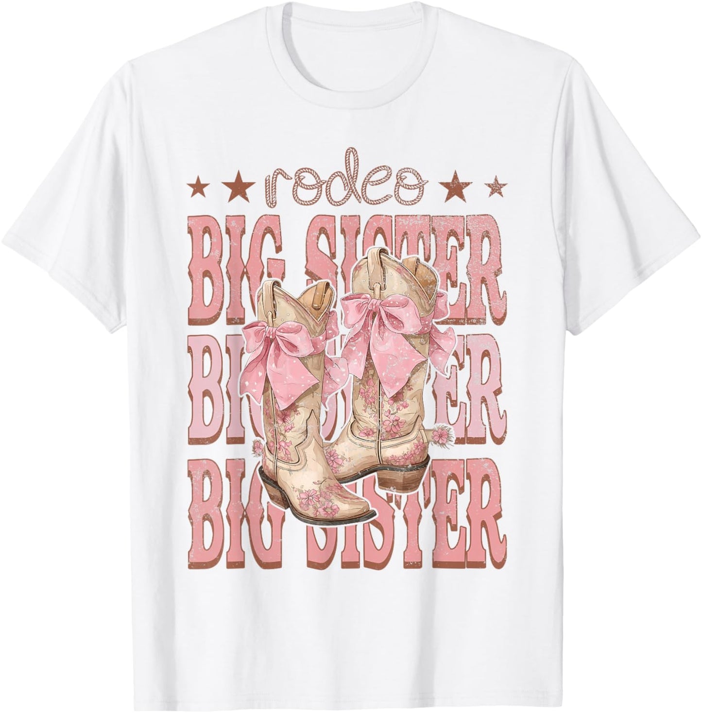 Rodeo Big Sister Pink Boots Coquette Cow-Girl Birthday Party T-Shirt - T-Shirt | White