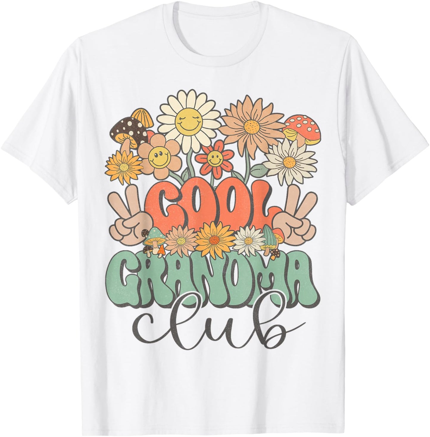 Matching Family Cool Grandma Club Floral Hippie Groovy Retro T-Shirt - T-Shirt | White