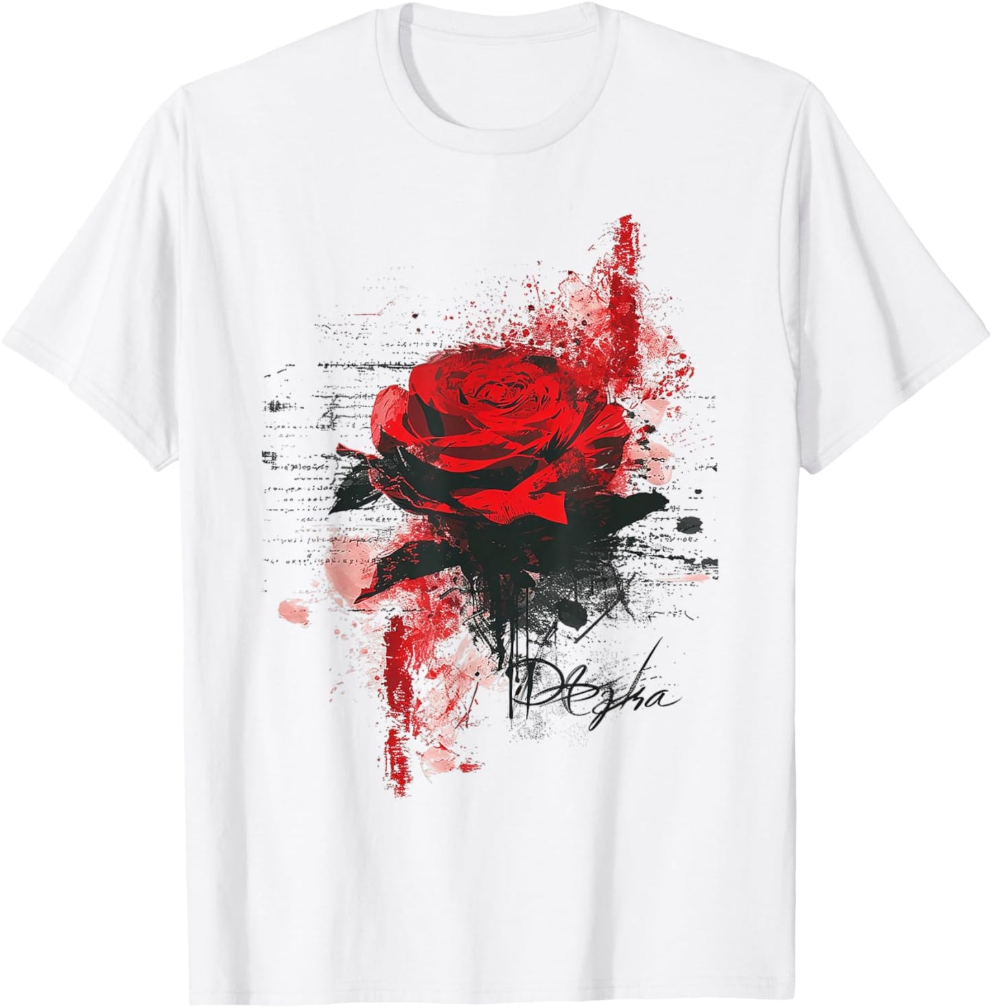 Rose Painting Text Art Flower Abstract Graphic Rose T-Shirt - T-Shirt | White