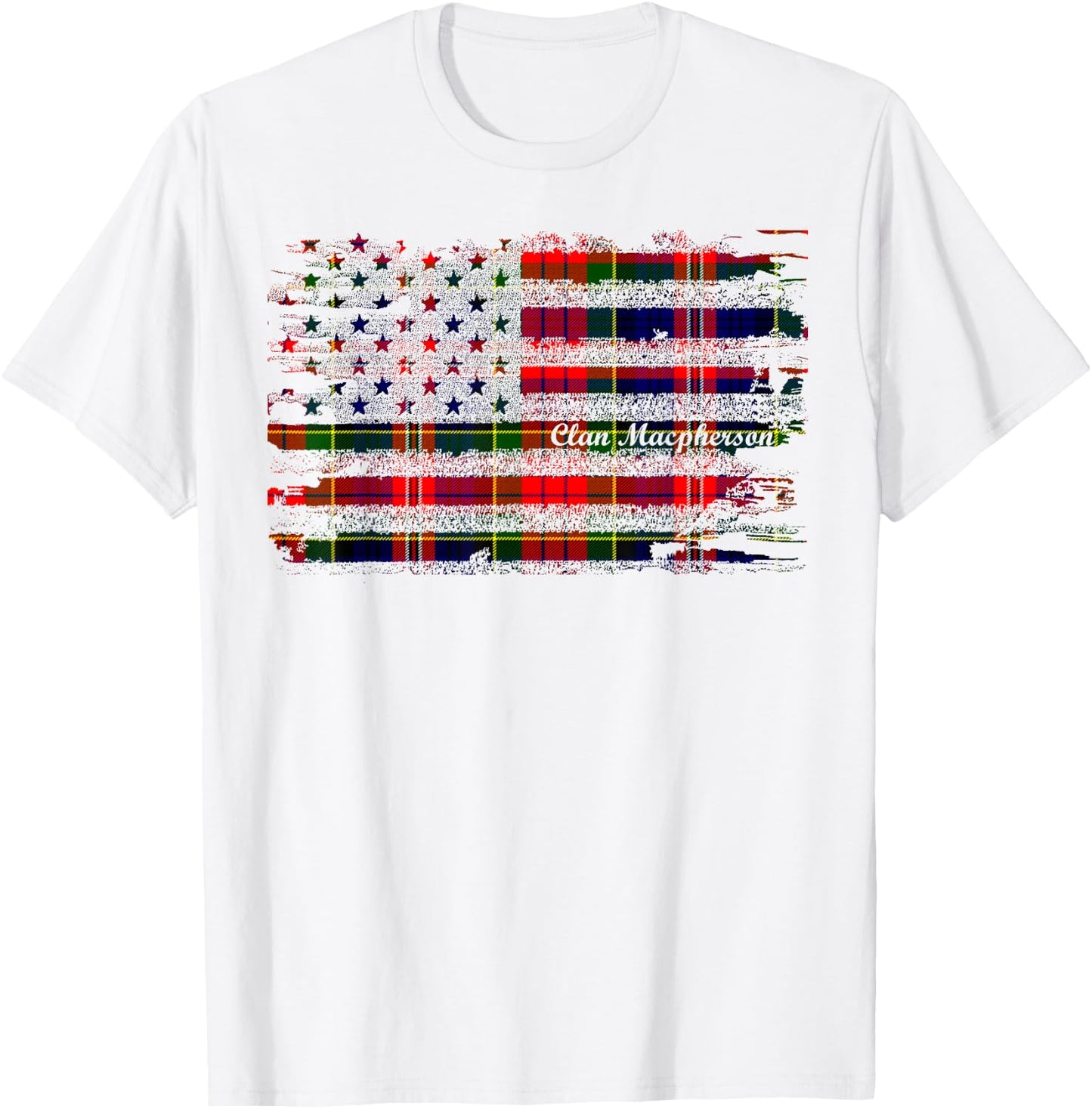 Macpherson surname American Flag Scottish Clan Tartan T-Shirt - T-Shirt | White