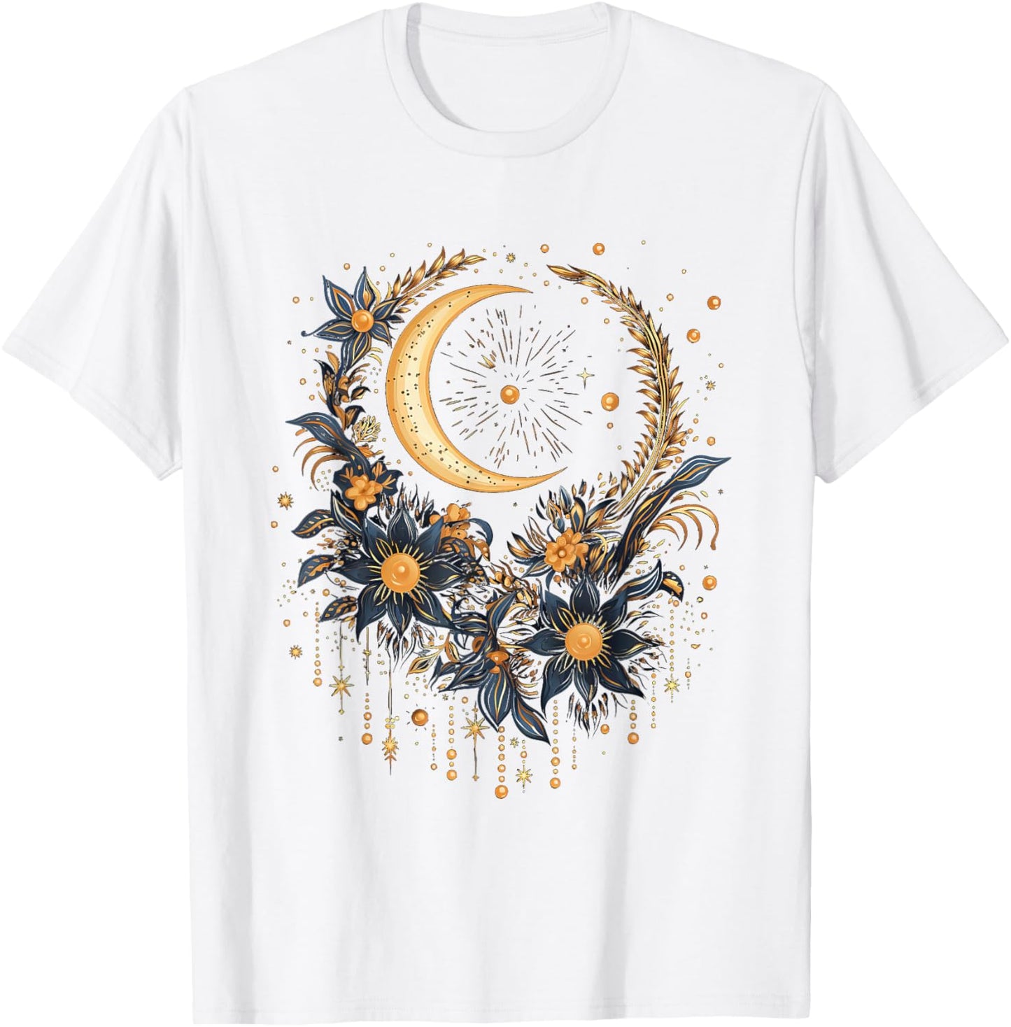 Mystic Sun and Moon Woman Mystical Flowers Aesthetic T-Shirt - T-Shirt | White
