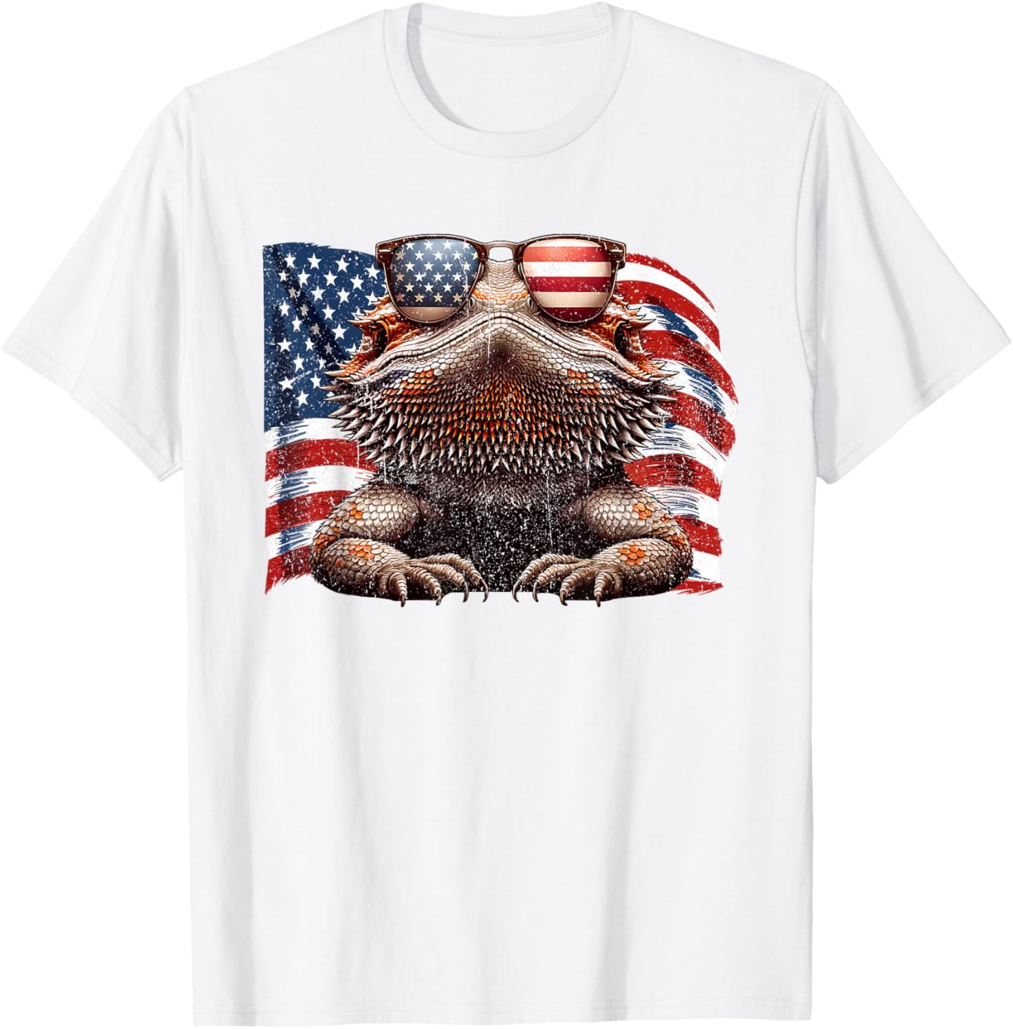 Vintage Bearded Dragon Reptiles Lovers USA Flag Sunglasses T-Shirt - T-Shirt | White