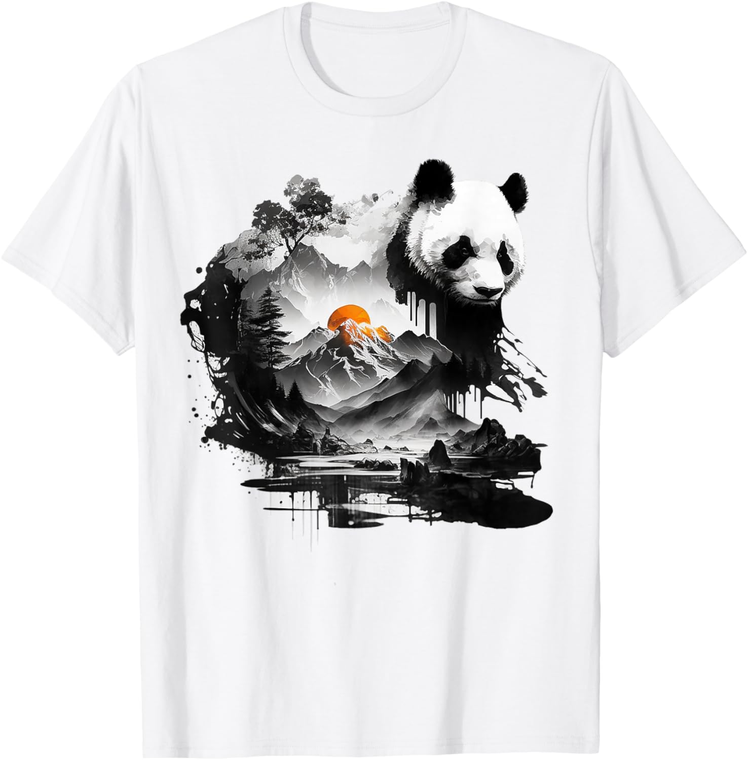 Panda Landscape Sun Animal Print Art Panda T-Shirt - T-Shirt | White
