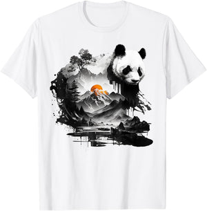 Panda Landscape Sun Animal Print Art Panda T-Shirt - T-Shirt | White