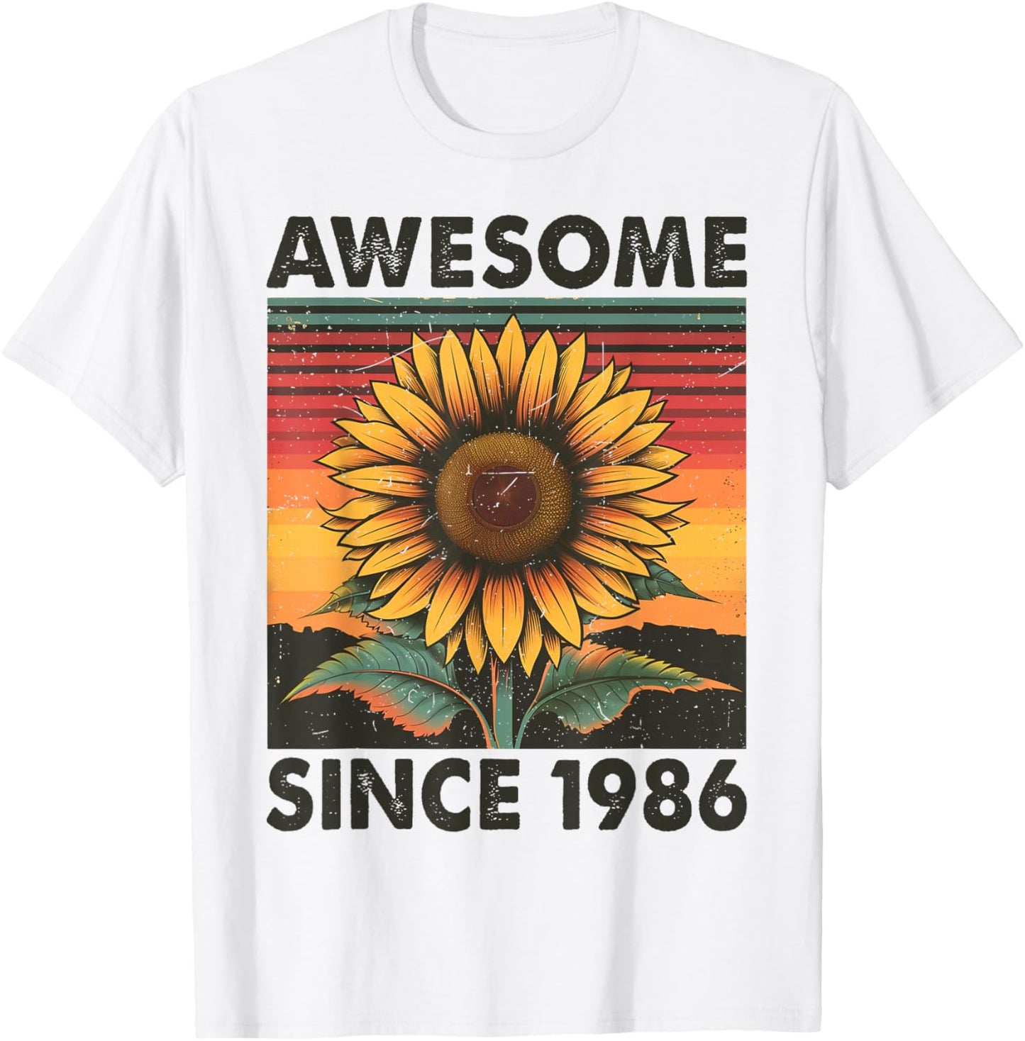 40 Years Old Gift Awesome Since 1986 Sunflower 40th Birthday T-Shirt - T-Shirt | White