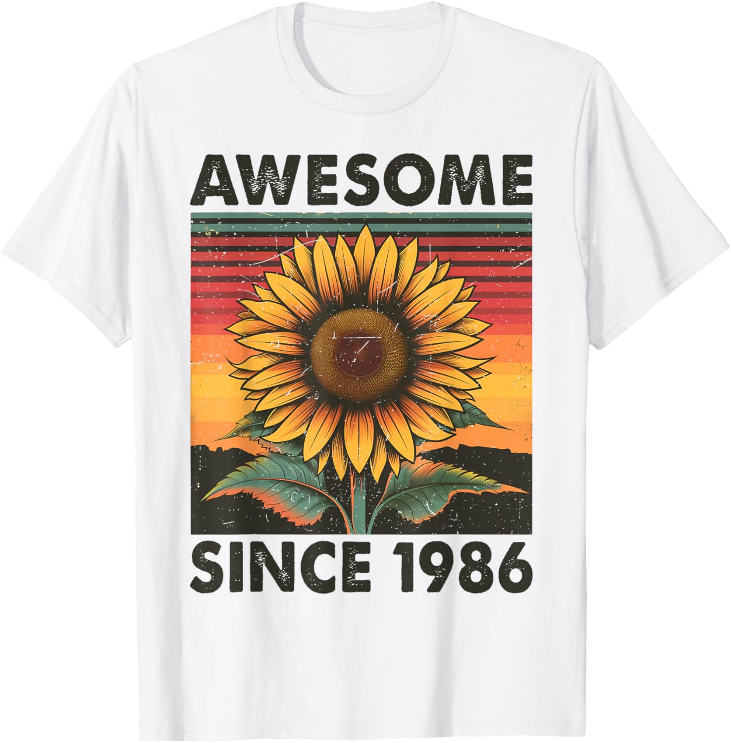 40 Years Old Gift Awesome Since 1986 Sunflower 40th Birthday T-Shirt - T-Shirt | White