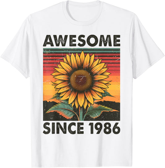 40 Years Old Gift Awesome Since 1986 Sunflower 40th Birthday T-Shirt - T-Shirt | White
