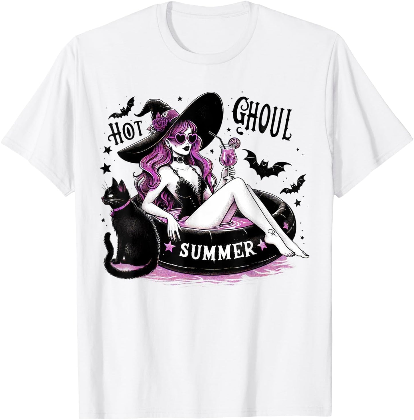 Funny Halloween Witch Hot Ghoul Summer Witchy Cat T-Shirt - T-Shirt | White