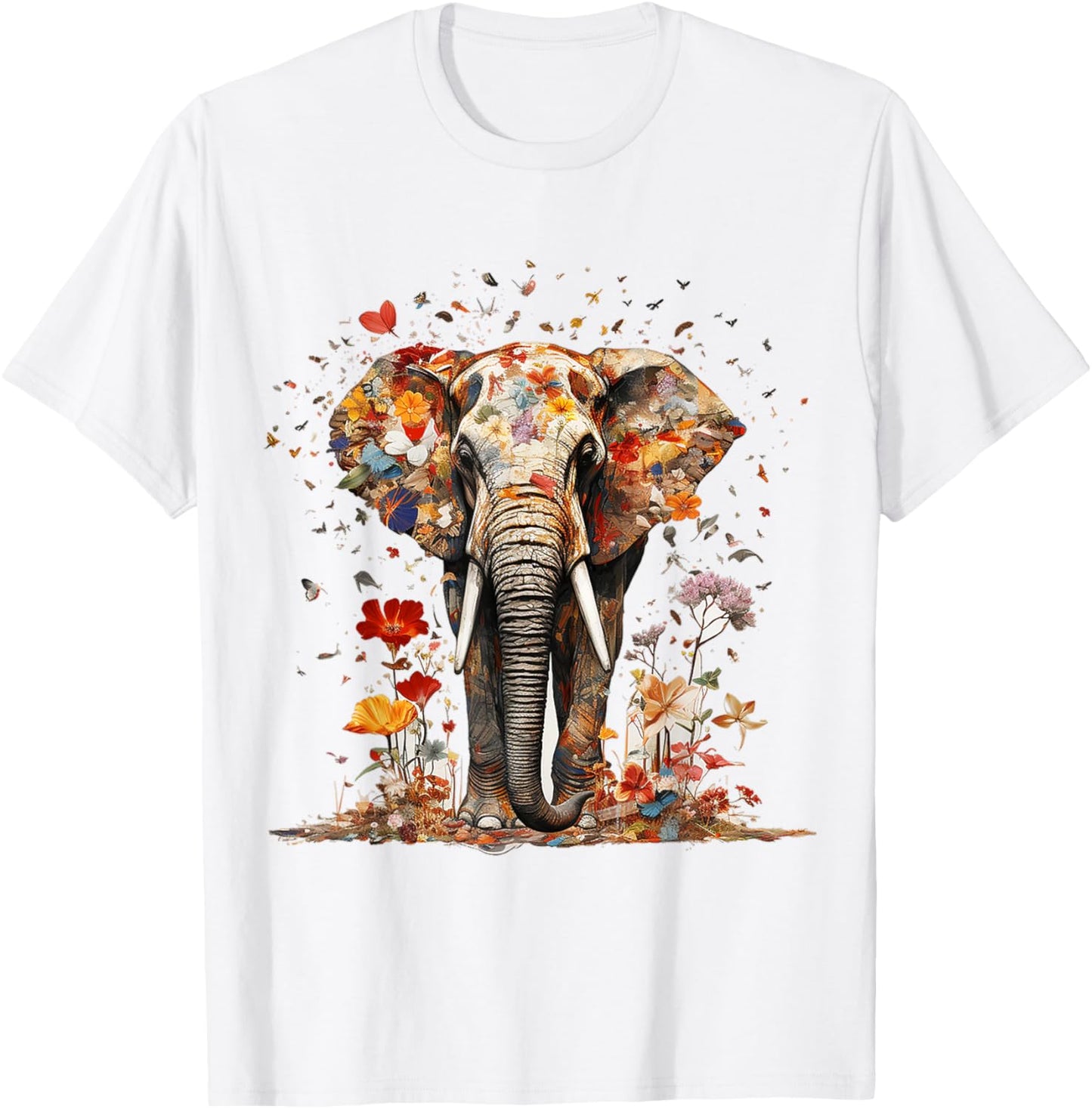 Elephant Butterfly Abstract Nature Animal Art Elephant T-Shirt - T-Shirt | White