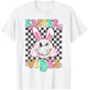 Retro Groovy Easter Vibes Bunny Checkered Smile Girls T-Shirt - T-Shirt | White