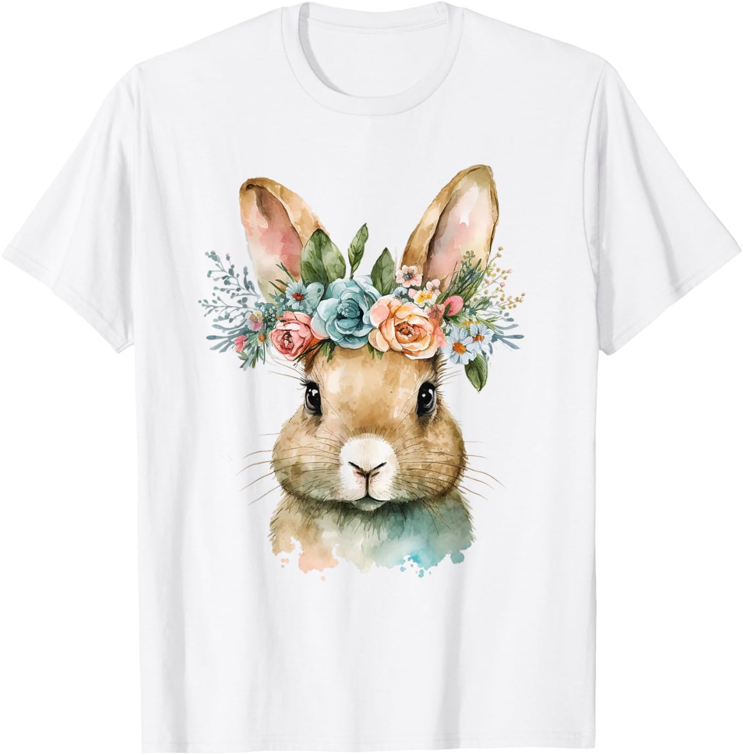 Easter Bunny Floral Flower Crown For Girls Women Spring T-Shirt - T-Shirt | White