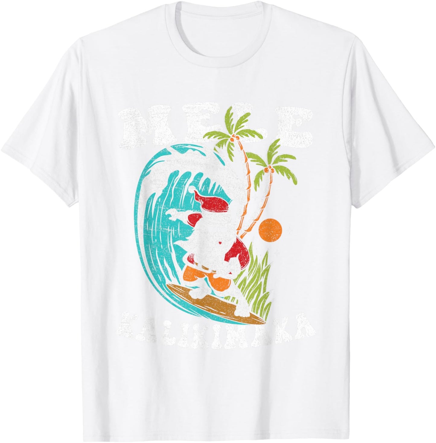 Retro Mele Kalikimaka Surfing Santa Hawaii Christmas T-Shirt - T-Shirt | White