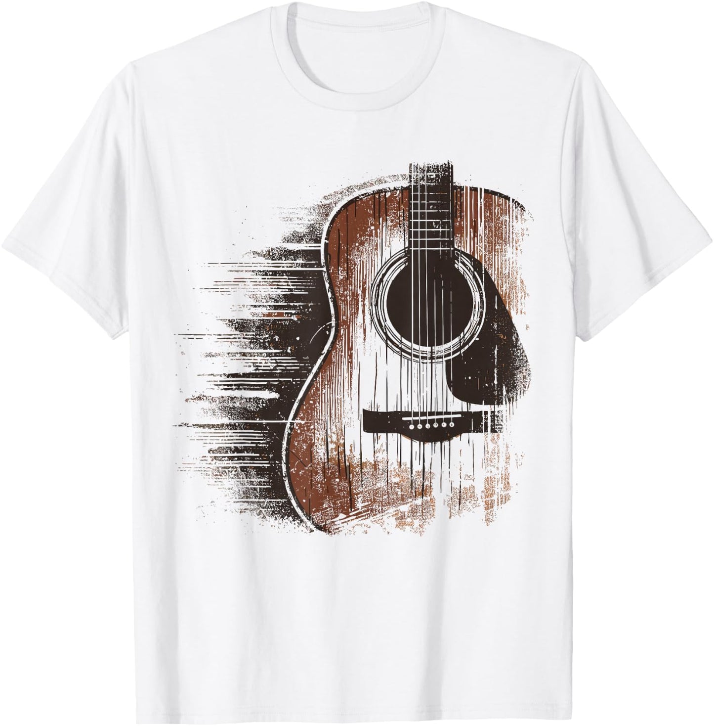 Musician Guitarist Distressed Acoustic Guitar , -Adults, Blue, Small, Short Sleeve T-Shirt - T-Shirt | White