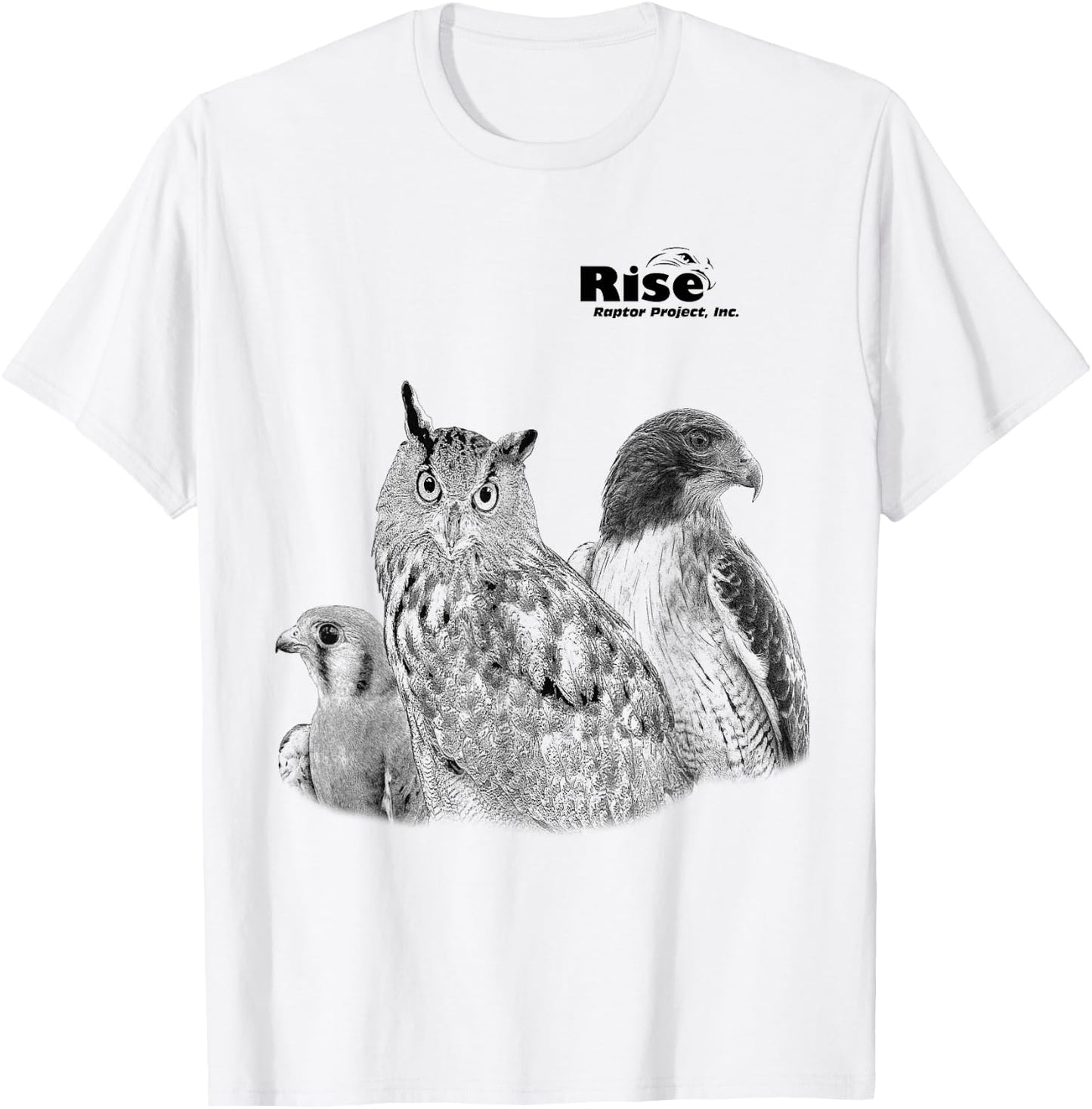 Rise Raptor Project Owl, Red Tailed Hawk, American Kestrel T-Shirt - T-Shirt | White
