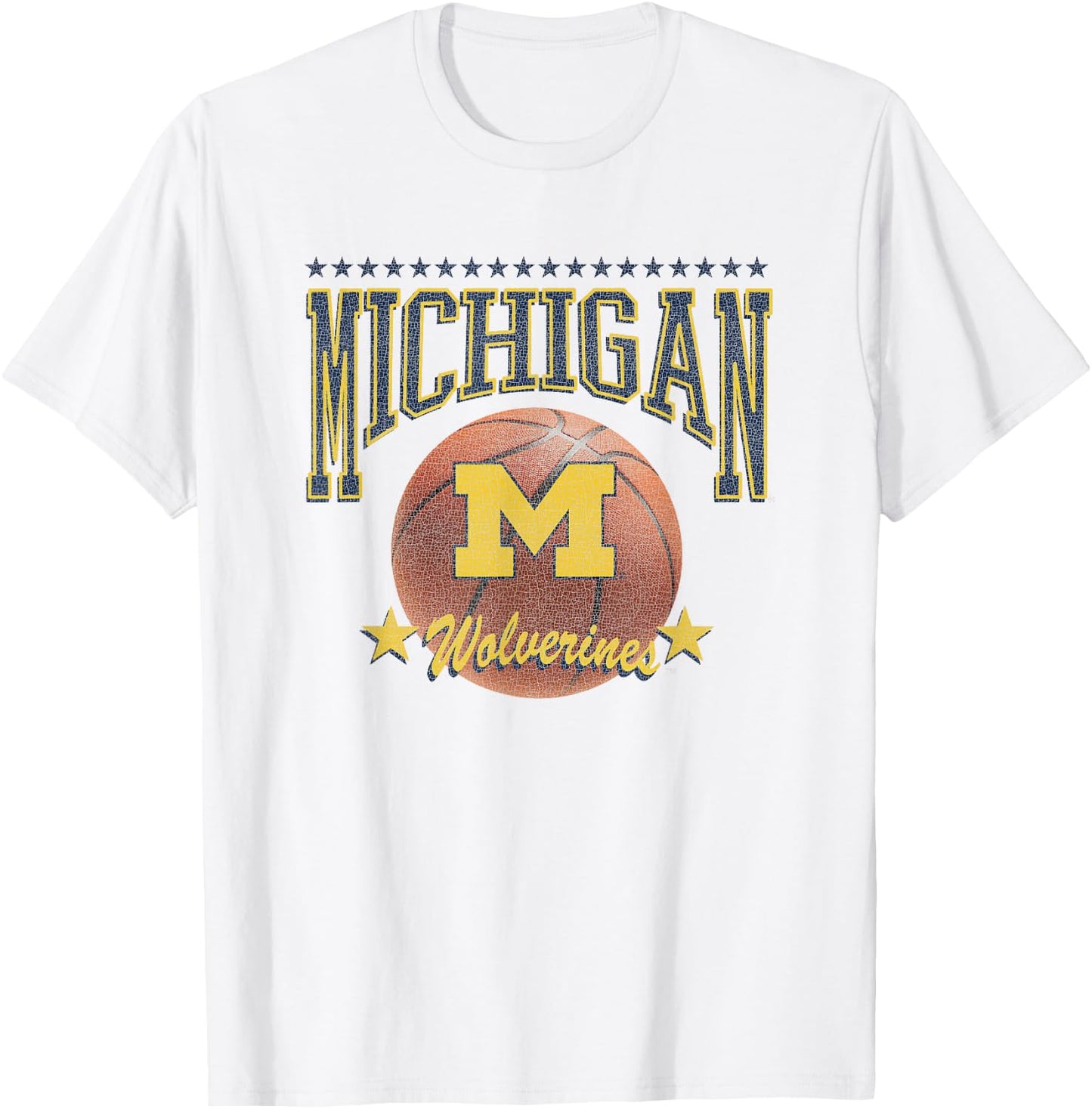 Michigan Wolverines Basketball Vintage Stars T-Shirt - T-Shirt | White