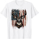 Deer Hunting American Flag Whitetail Buck Antlers T-Shirt - T-Shirt | White