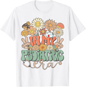 Matching Nurse In My Pediatric Era Floral Hippie Groovy T-Shirt - T-Shirt | White