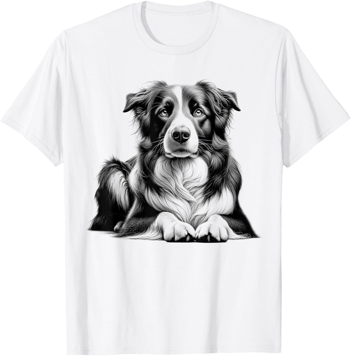 Cute Border Collie in Lying Pose T-Shirt - T-Shirt | White