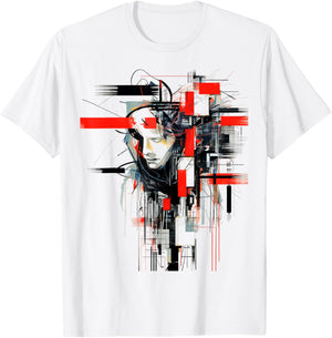 Men Abstract Art Geometric Human Face Drawing Graphic Men T-Shirt - T-Shirt | White