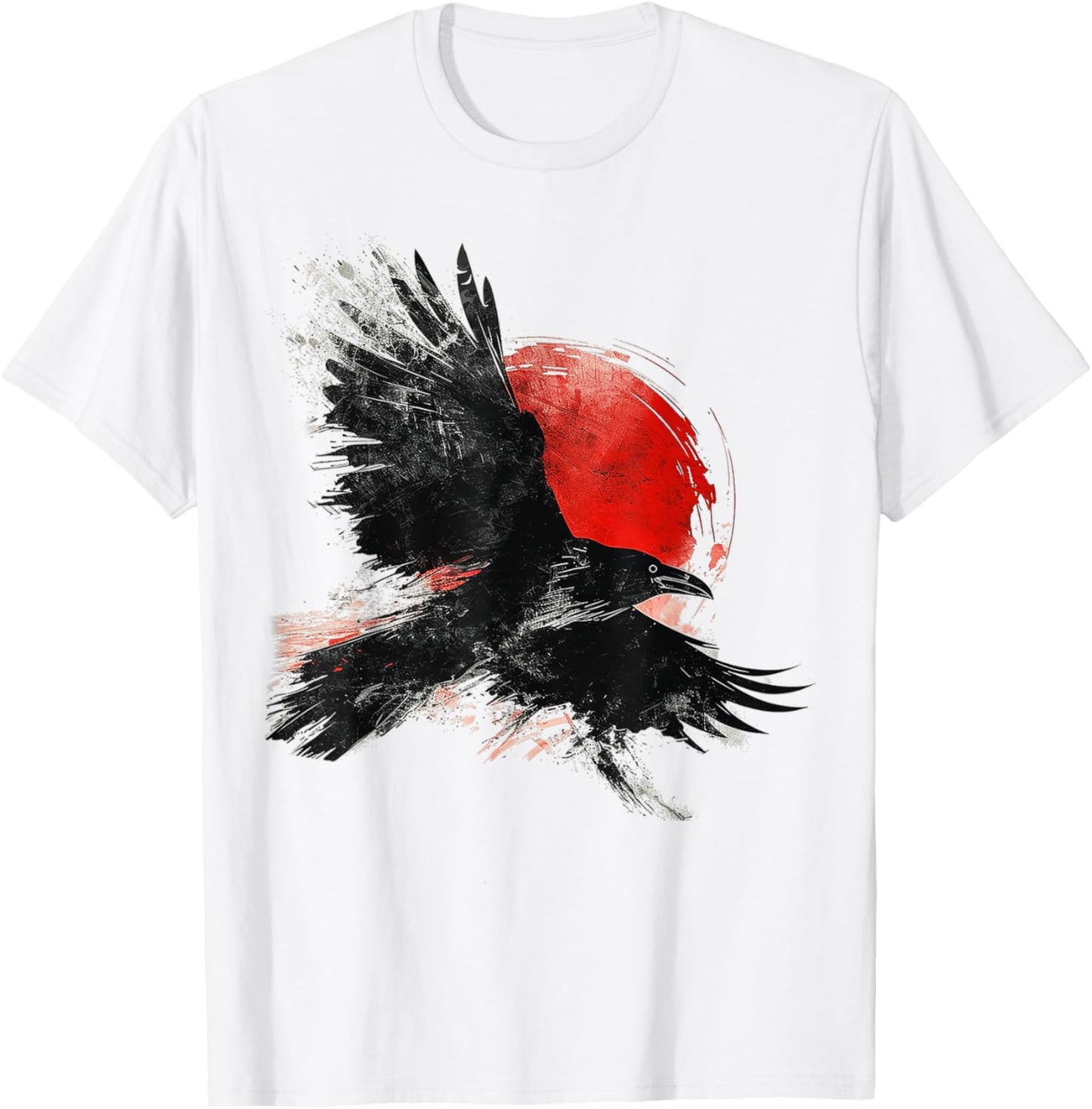 Raven Drawing Moon Painting Animal Motif Art Bird Crow T-Shirt - T-Shirt | White