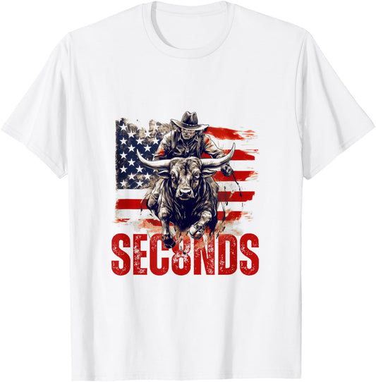 PBR Bull Riding Eight Seconds Rider USA Flag Rodeo Patriotic T-Shirt - T-Shirt | White