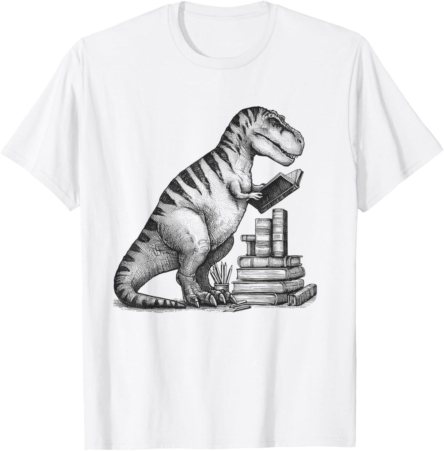 T-Rex Dinosaur Reading Book Reader Reading Lover Bookworm T-Shirt - T-Shirt | White