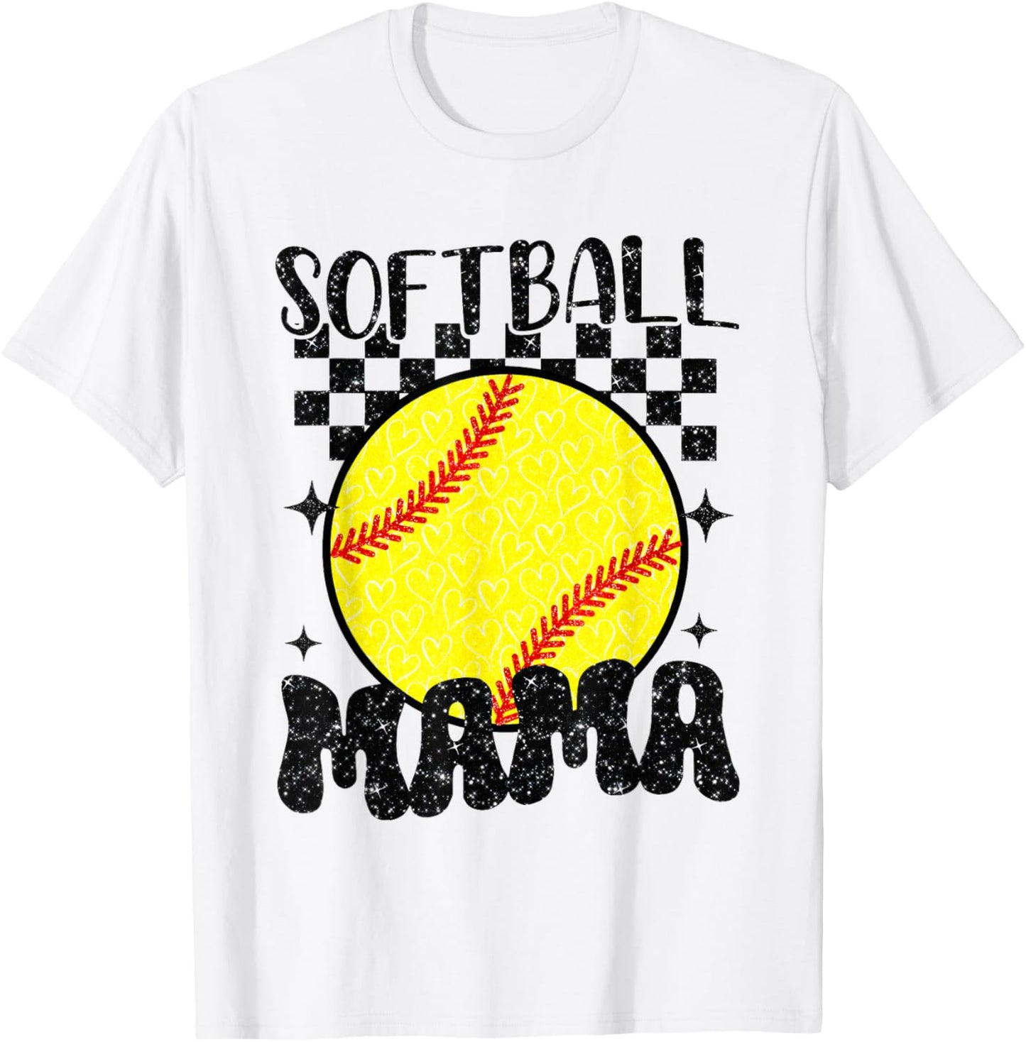 Softball Mama Checkered Print Basketball Sports Mother's Day T-Shirt - T-Shirt | White