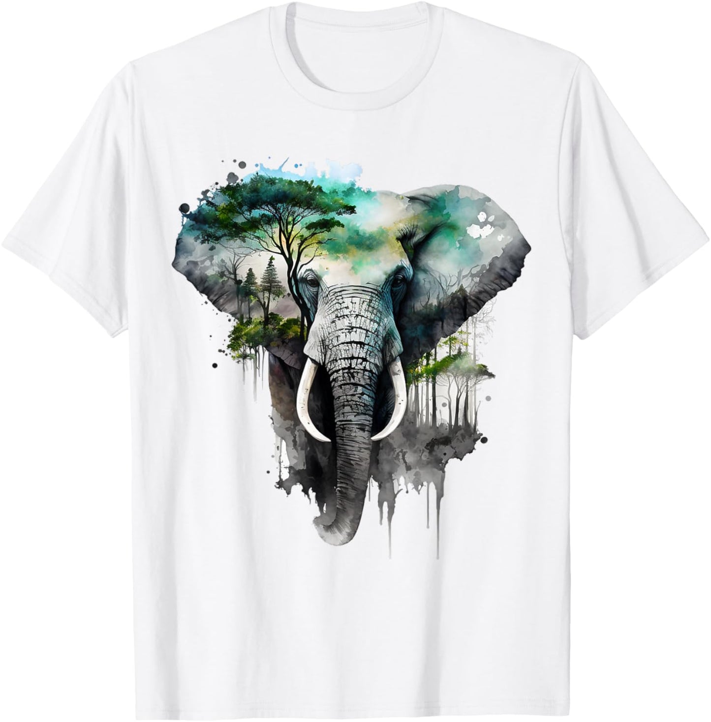 Elephant Tree Forest Animal Print Art Animal Lover Elephant T-Shirt - T-Shirt | White