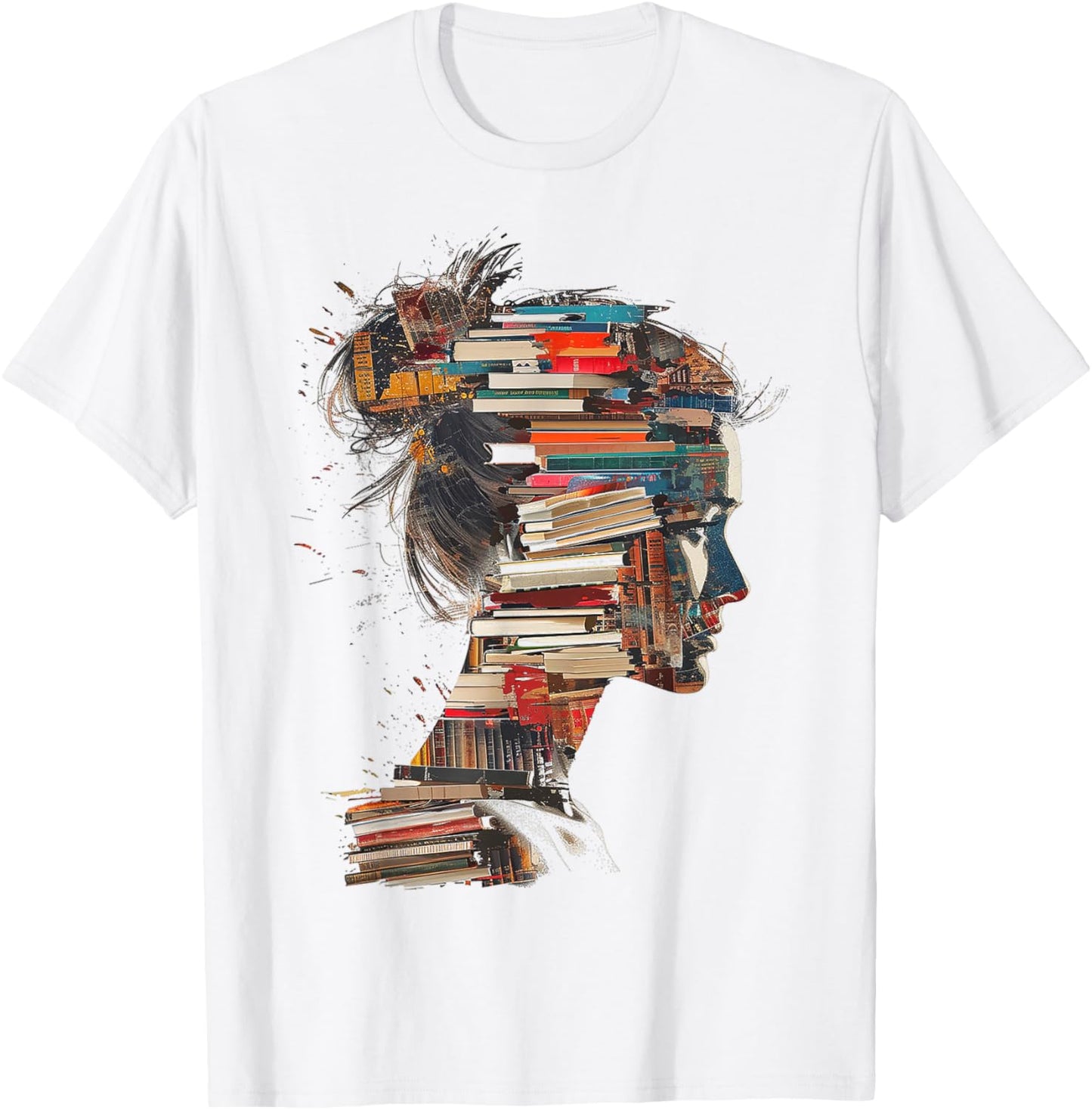 Books Lover Women Art Colorful Drawing Graphic Books T-Shirt - T-Shirt | White